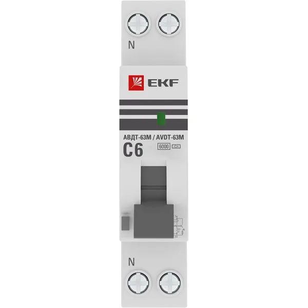 Диф. автомат 6А 30мА 1мод. х-ка C эл. тип A 6кА АВДТ-63М EKF PROxima
