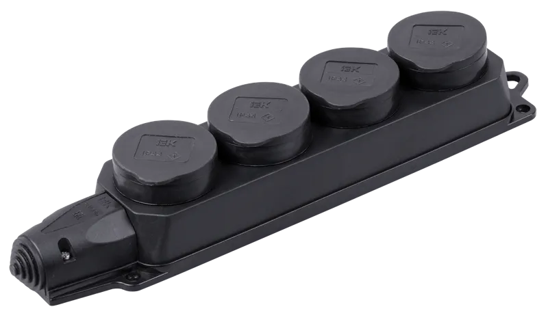 Розетка (колодка) 4-местная РБ34-1-0м с защитными крышками IP44 ОМЕГА каучук IEK