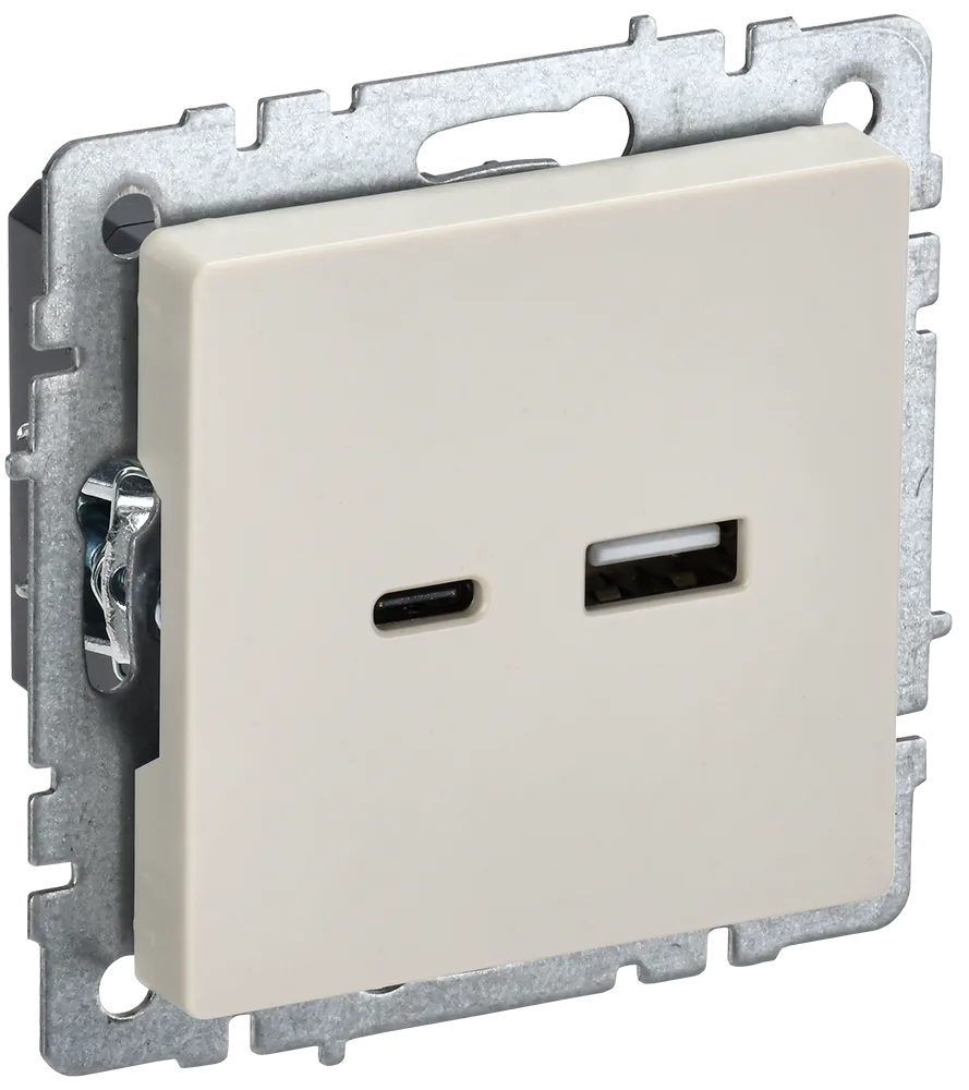 BRITE Розетка USB A+C 18Вт РЮ11-1-БрКр бежевый IEK BR-U22-018-K10