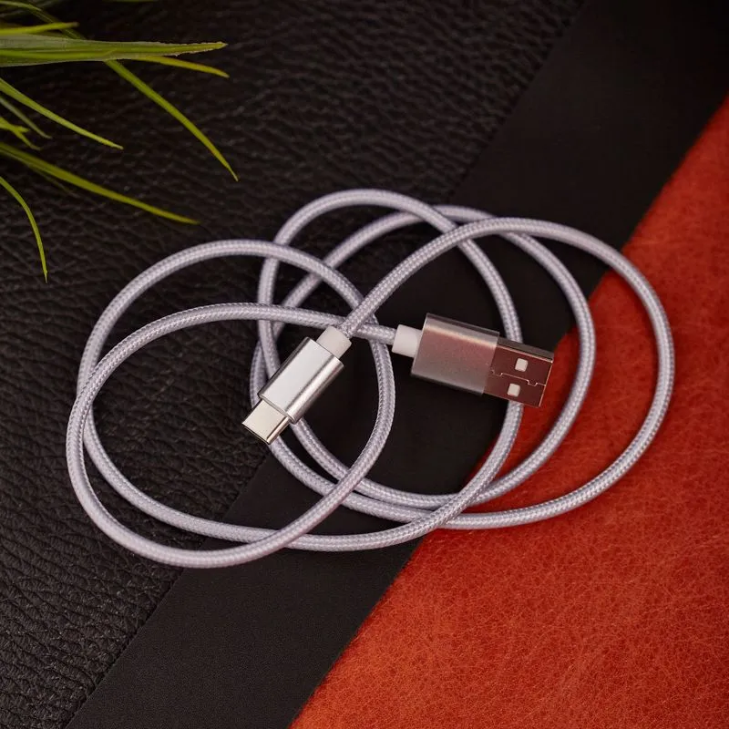 Кабель USB-A – Type-C, 2,4A, 1м, в серебрянной нейлоновой оплетке REXANT - Фото 2
