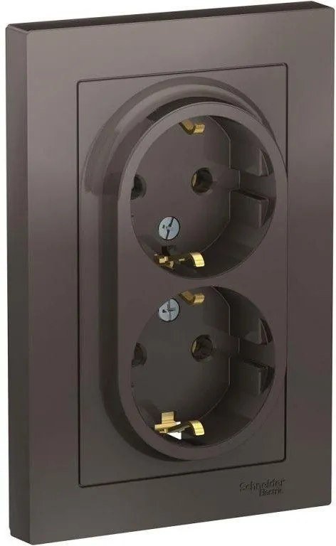 Розетка 2-м СП AtlasDesign 16А IP20 с заземл. в сборе мокко SE ATN000624