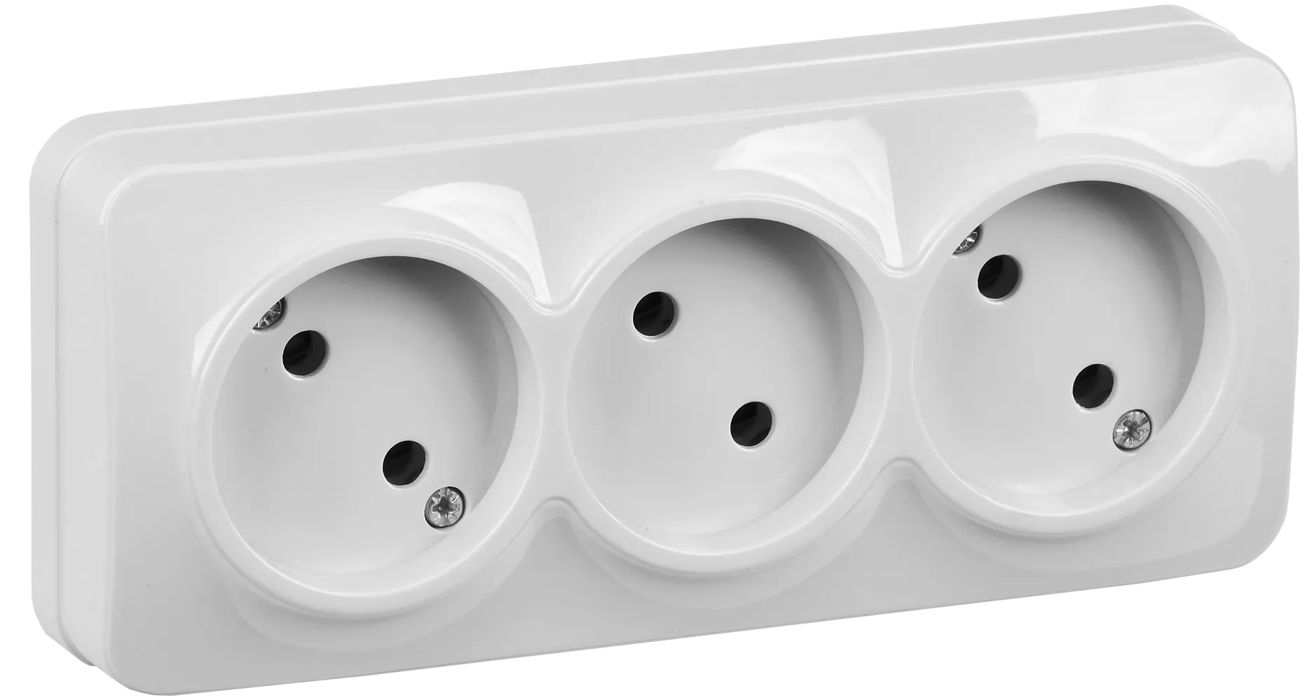 GLORY Розетка 3-местная для открытой установки без заземления без защитных шторок 10А РС23-2-ХБ белый IEK ERH30-K01-10