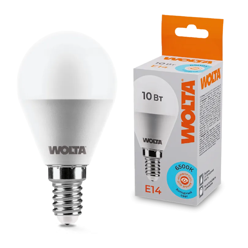 Лампа светодиодная "Шар G45" 10Вт 800лм 6500К Е14 (50шт/уп) WOLTA