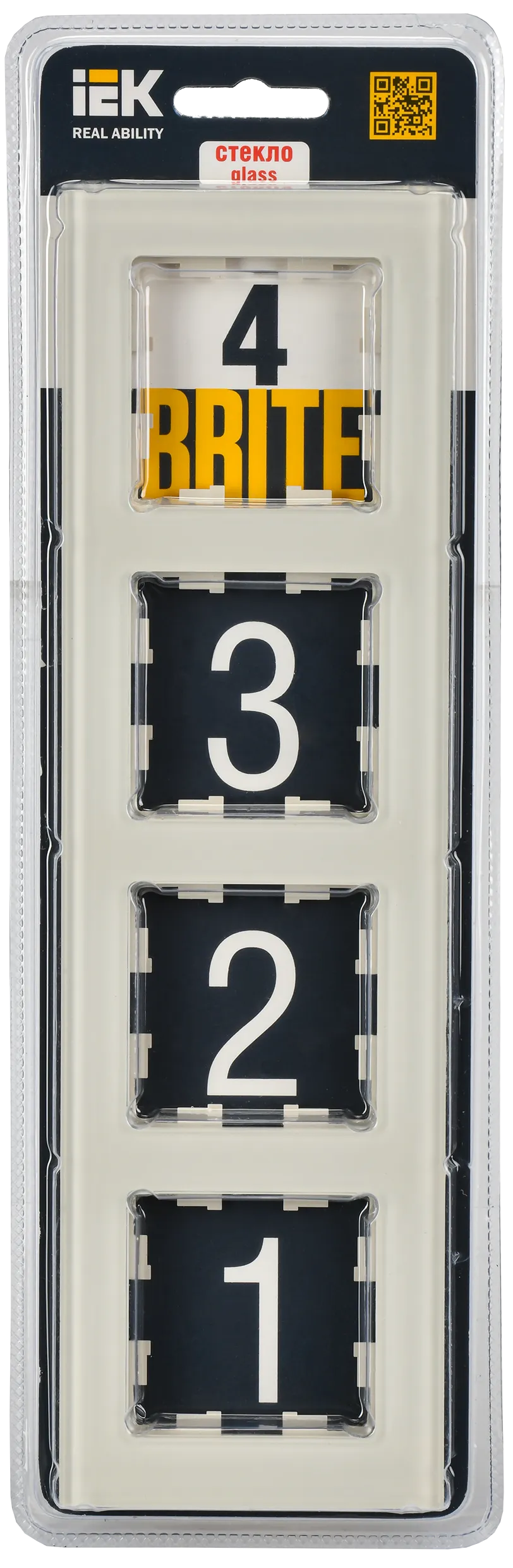 BRITE Рамка 4 -местная РУ-4-2-БрВа стекло ванильный IEK - Фото 2