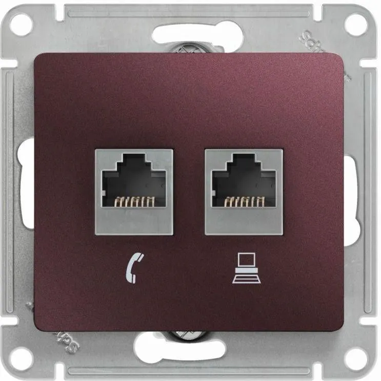 Розетка компьютерная + телефонная 2-м Glossa RJ45 + RJ11 кат.5E механизм баклажан. SE GSL001185