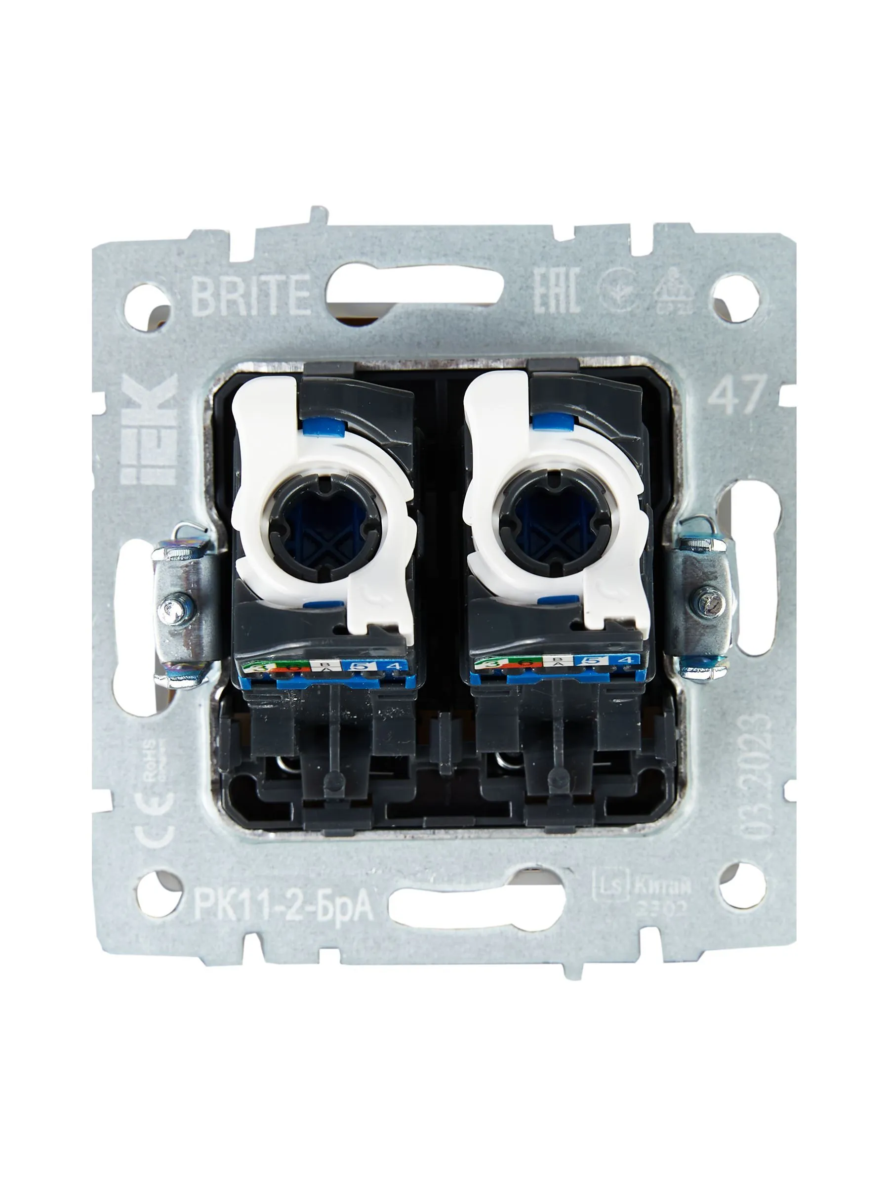 BRITE Розетка компьютерная двойная RJ45 кат.6 РК11-2-БрА алюминий IEK - Фото 5