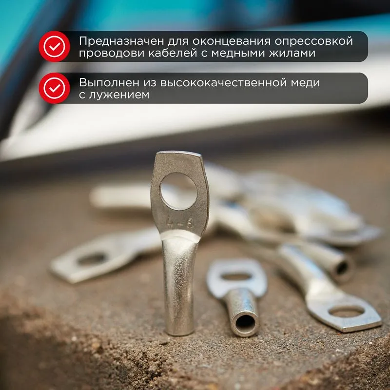 Наконечник медный луженый ТМЛ 4–6–3 (4мм² - Ø6мм) ГОСТ 7386-80 (в упак. 10 шт.) REXANT - Фото 2