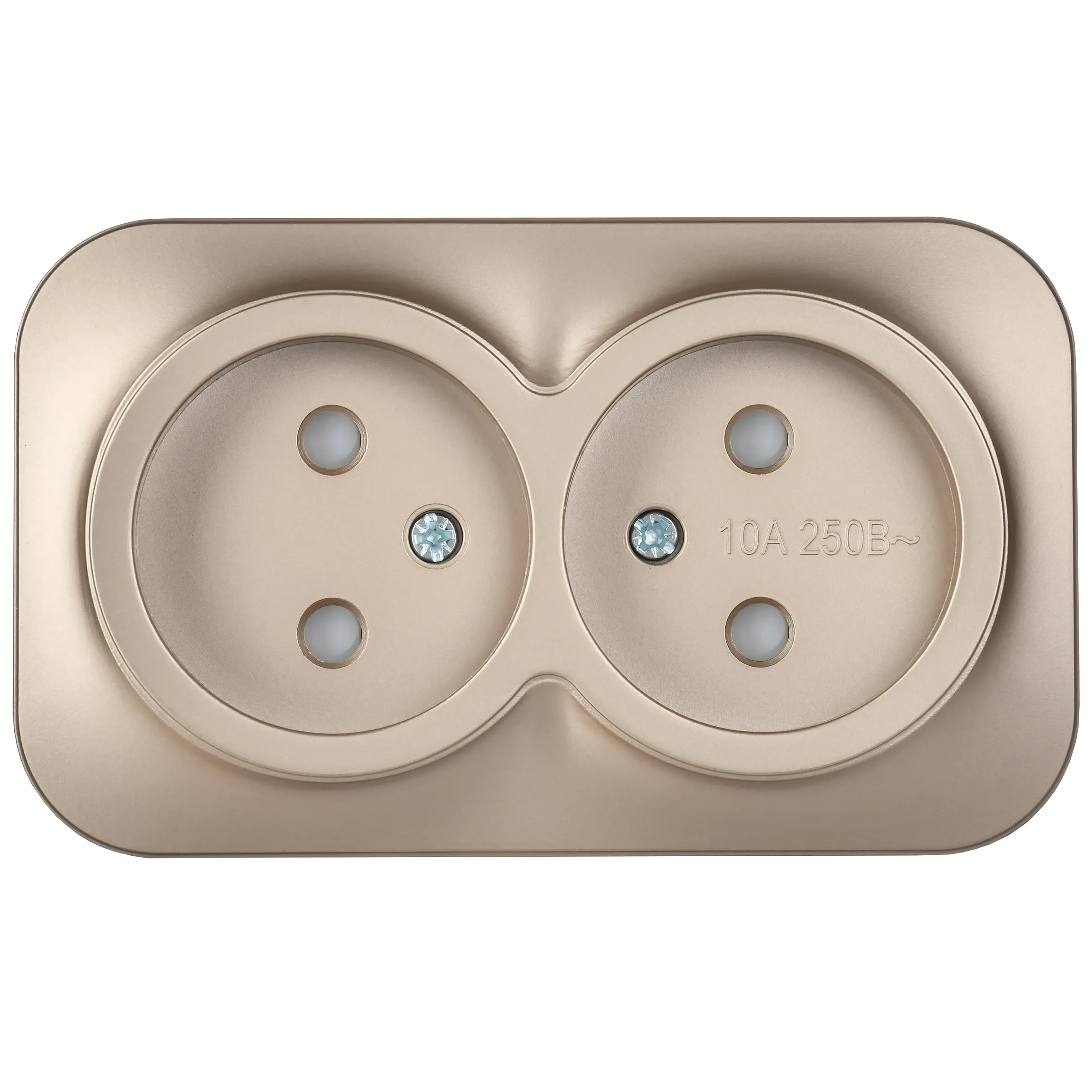 GLORY Розетка 2-местная для открытой установки без заземления с защитными шторками 10А РСш22-2-ХШм шампань матовый IEK - Фото 3