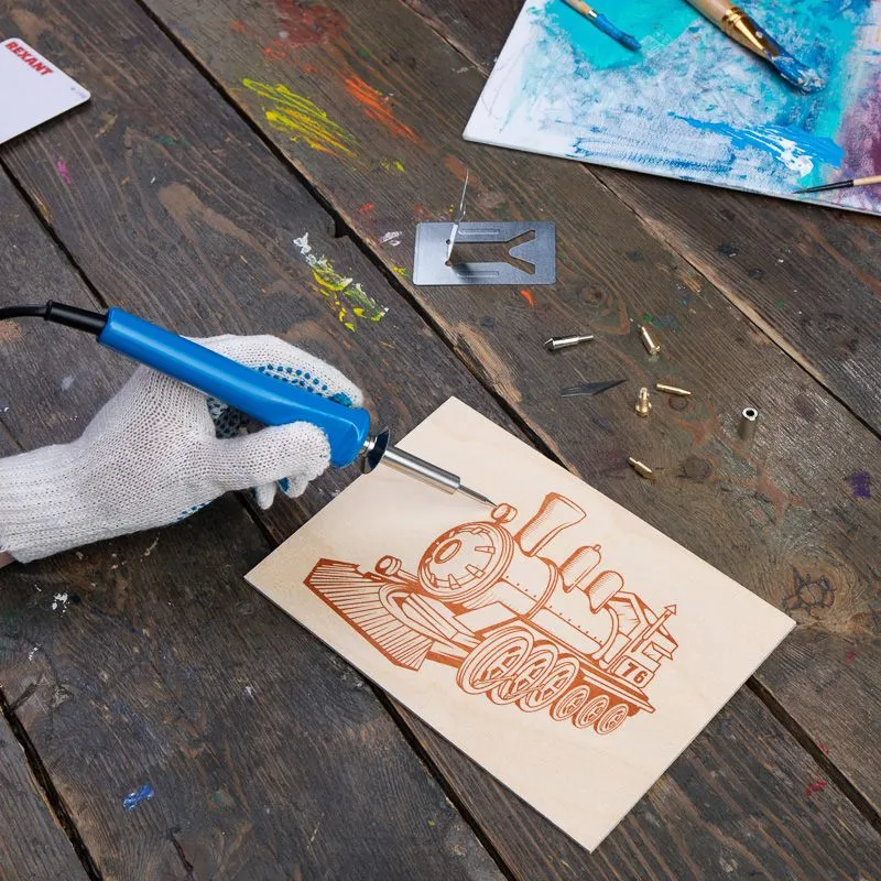 Выжигатель (набор паяльник - выжигатель), пирограф, 30Вт, 230В, 420-450°C, 6 насадок, блистер REXANT - Фото 2