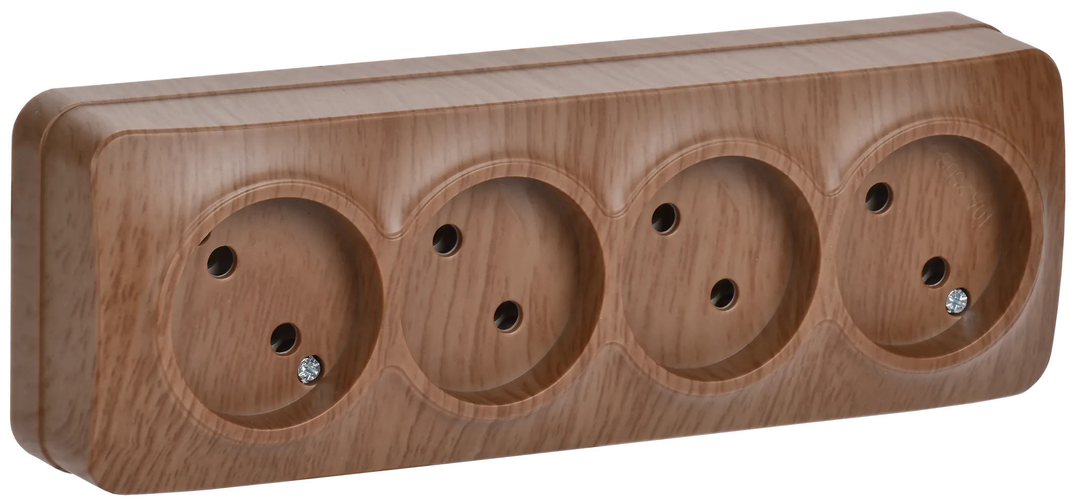 GLORY Розетка 4-местная для открытой установки без заземления без защитных шторок 10А РС24-2-ХД дуб IEK ERH40-K24-10