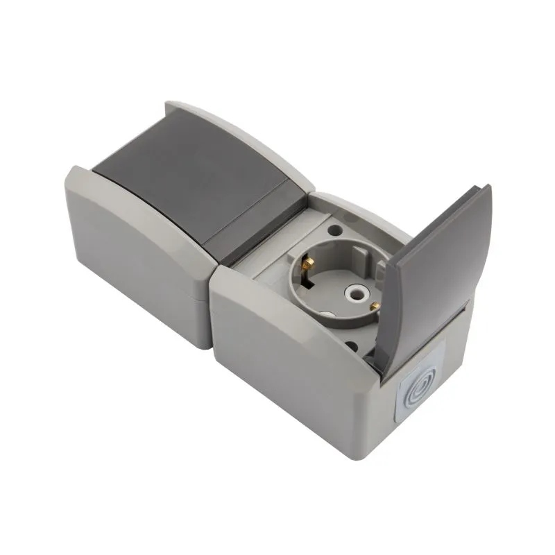 Блок вертикальный 2 розетки (керамика) INDUSTRIAL IP54 с/з, о/у, серый KRANZ - Фото 4