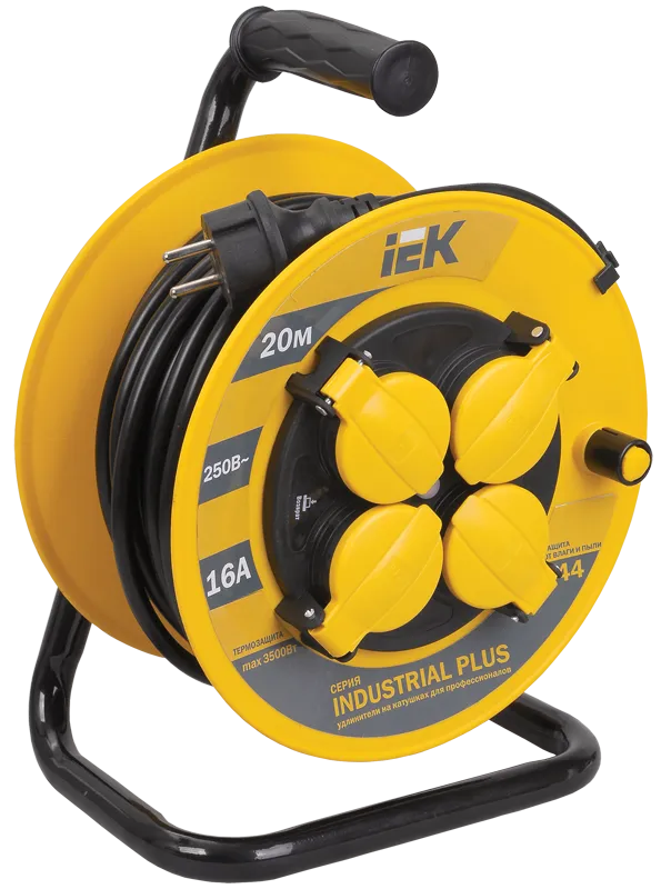 Катушка УК20 4 места IP44 с заземлением с термозащитой 3х1,5мм2 "Industrial plus" 20м IEK