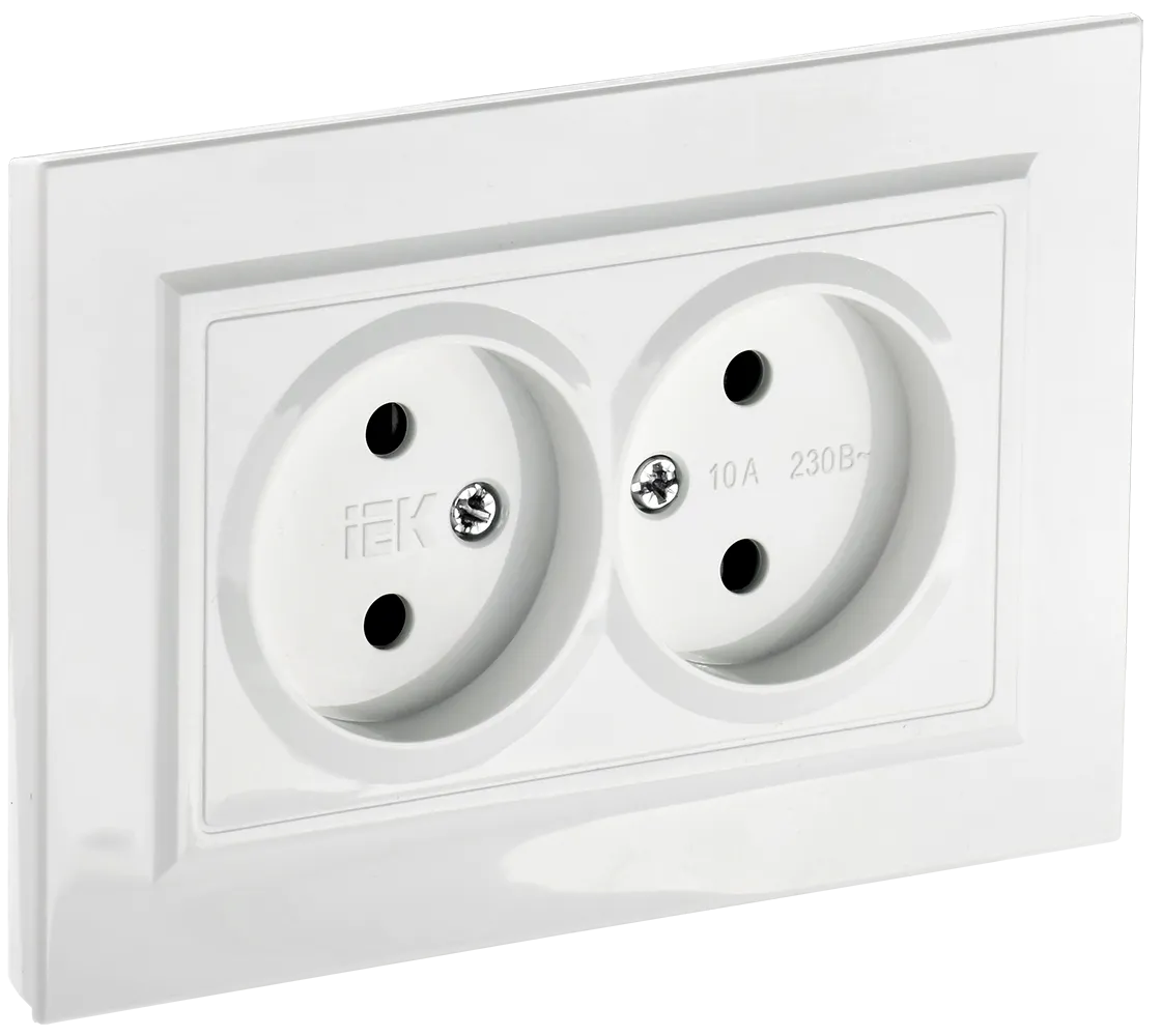 BRITE Розетка 2-местная без заземления без защитных шторок 10А в сборе РС12-2-БрБ белый IEK