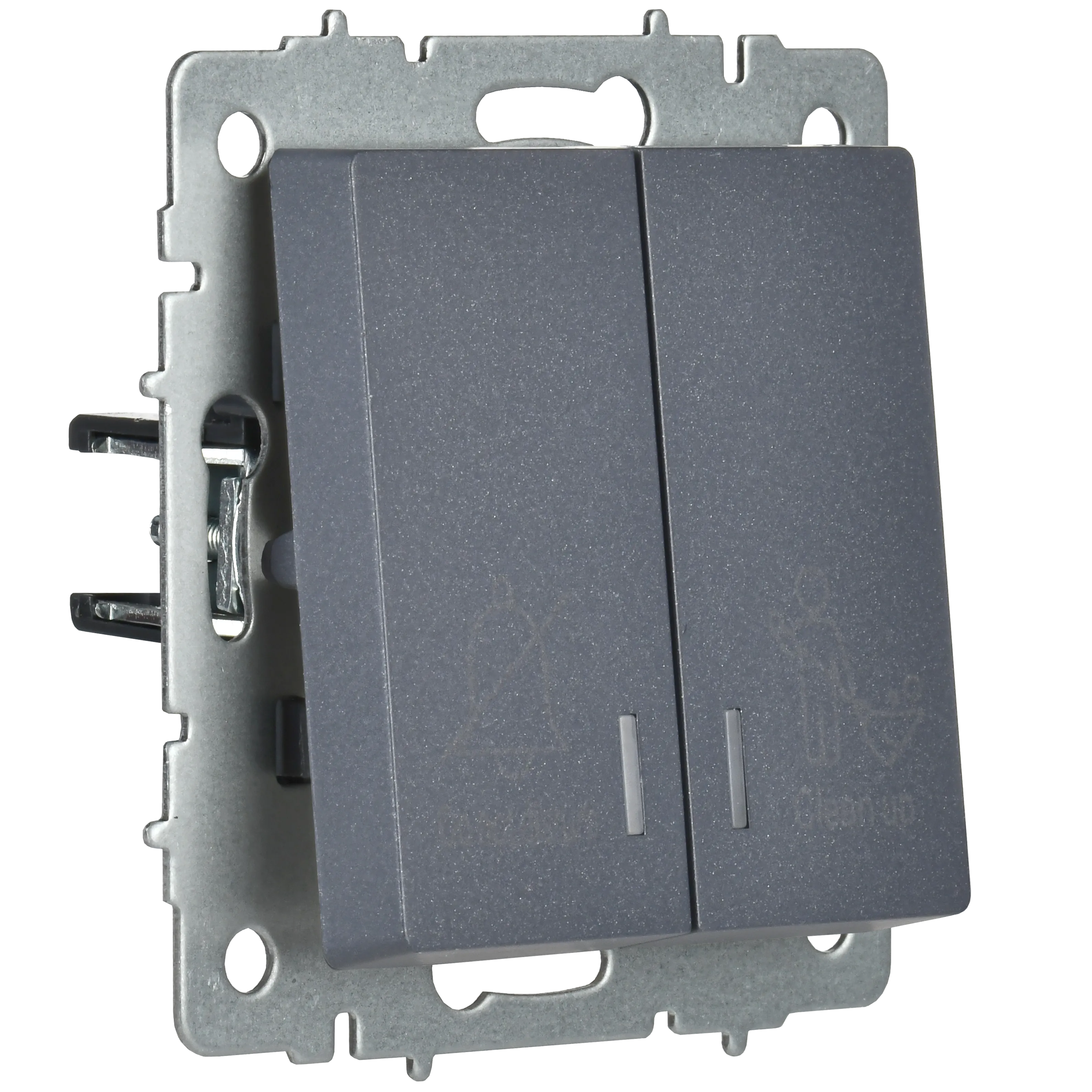 BRITE Выключатель 2-клавишный с индикацией для отелей 10А ВС10-2-9-БрМ маренго IEK - Фото 4