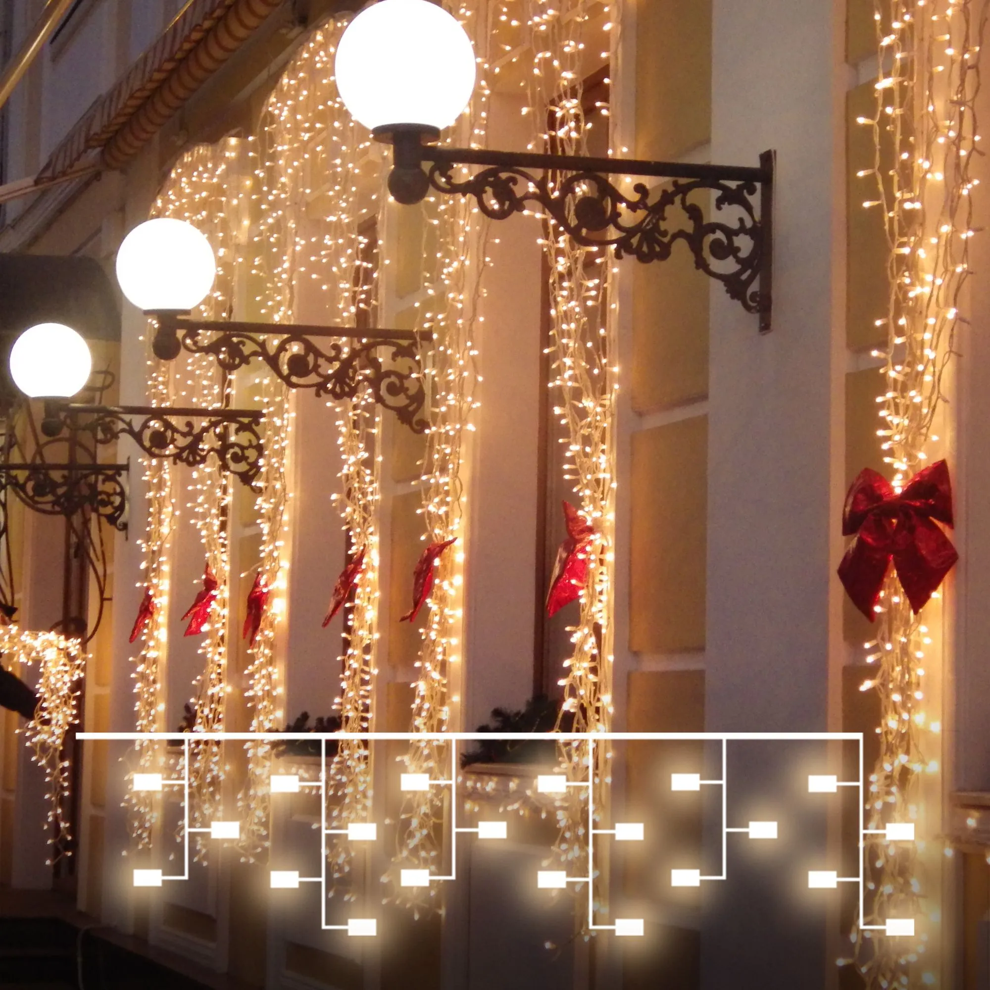 Праздничная гирлянда занавес теплый белый с эффектом мерцания 2*3м IP65 200-101 Elektrostandard Euro