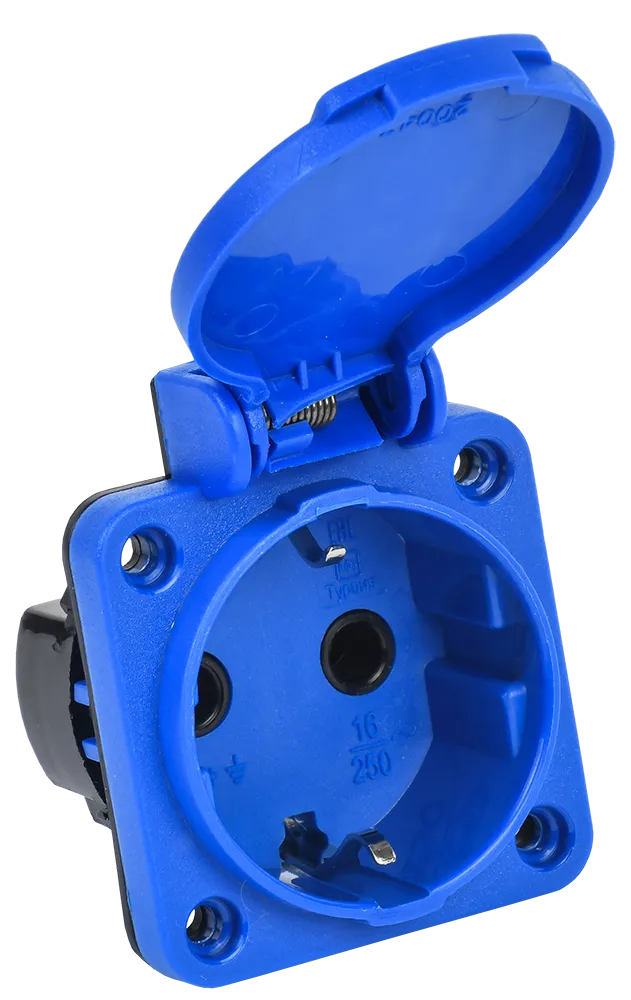 MAGNUM Розетка панельная SCHUKO РП11-3 с крышкой IP44 синий IEK