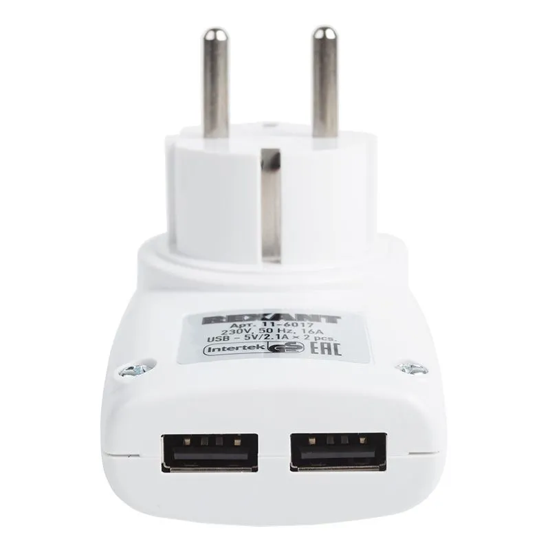 Адаптер питания 220В + 2  USB REXANT RX-17 - Фото 3