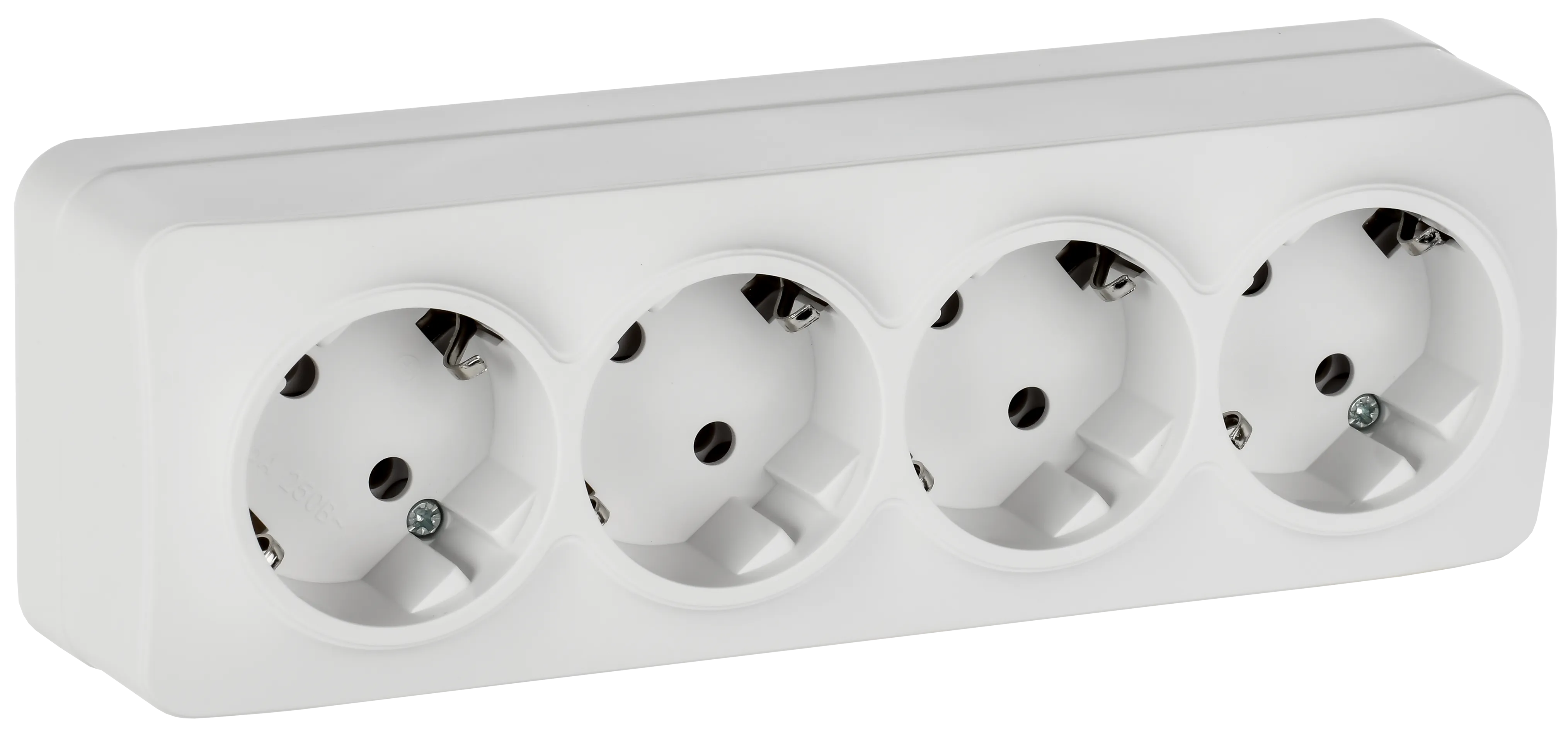 GLORY Розетка 4-местная для открытой установки с заземлением без защитных шторок 16А РС24-3-ХБм белый матовый IEK