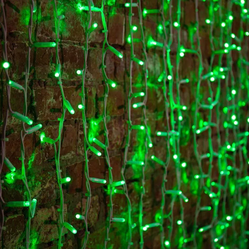 Гирлянда Светодиодный Дождь 2х3м, постоянное свечение, белый провод КАУЧУК, 230 В, диоды ЗЕЛЕНЫЕ (шн 237-134