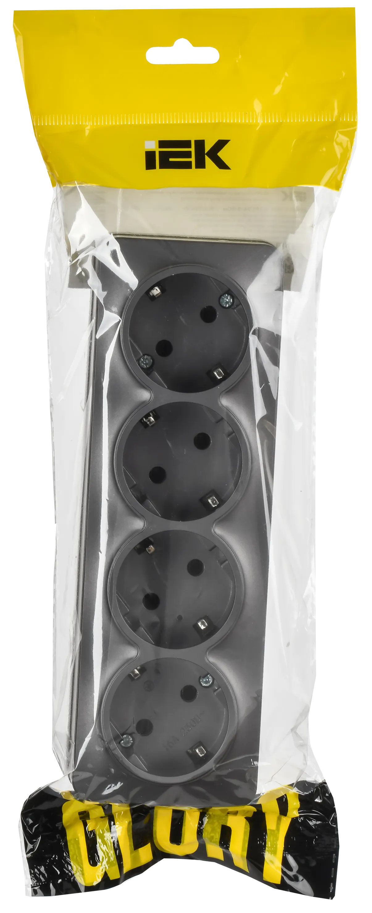 GLORY Розетка 4-местная для открытой установки с заземлением без защитных шторок 16А РС24-3-ХСм сталь матовый IEK - Фото 2