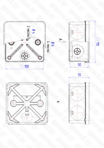 Коробка для прямого монтажа о/п 100х100х50 IP67 безгалог (HF) атмосферост. (48 шт.) GREENEL PRO