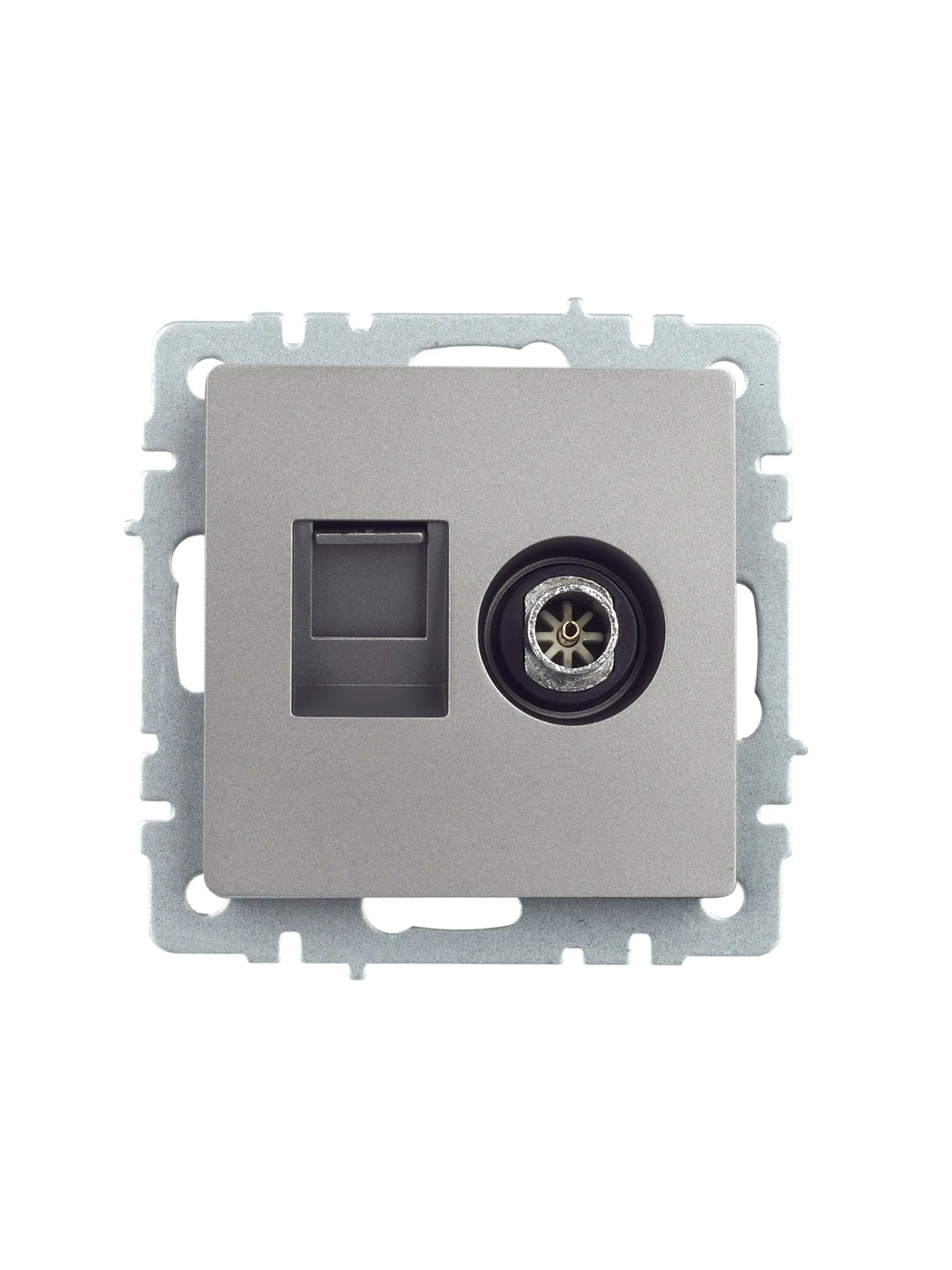 BRITE Розетка двойная TV+RJ45 кат.5E РТВ/РК12-БрС сталь IEK - Фото 2