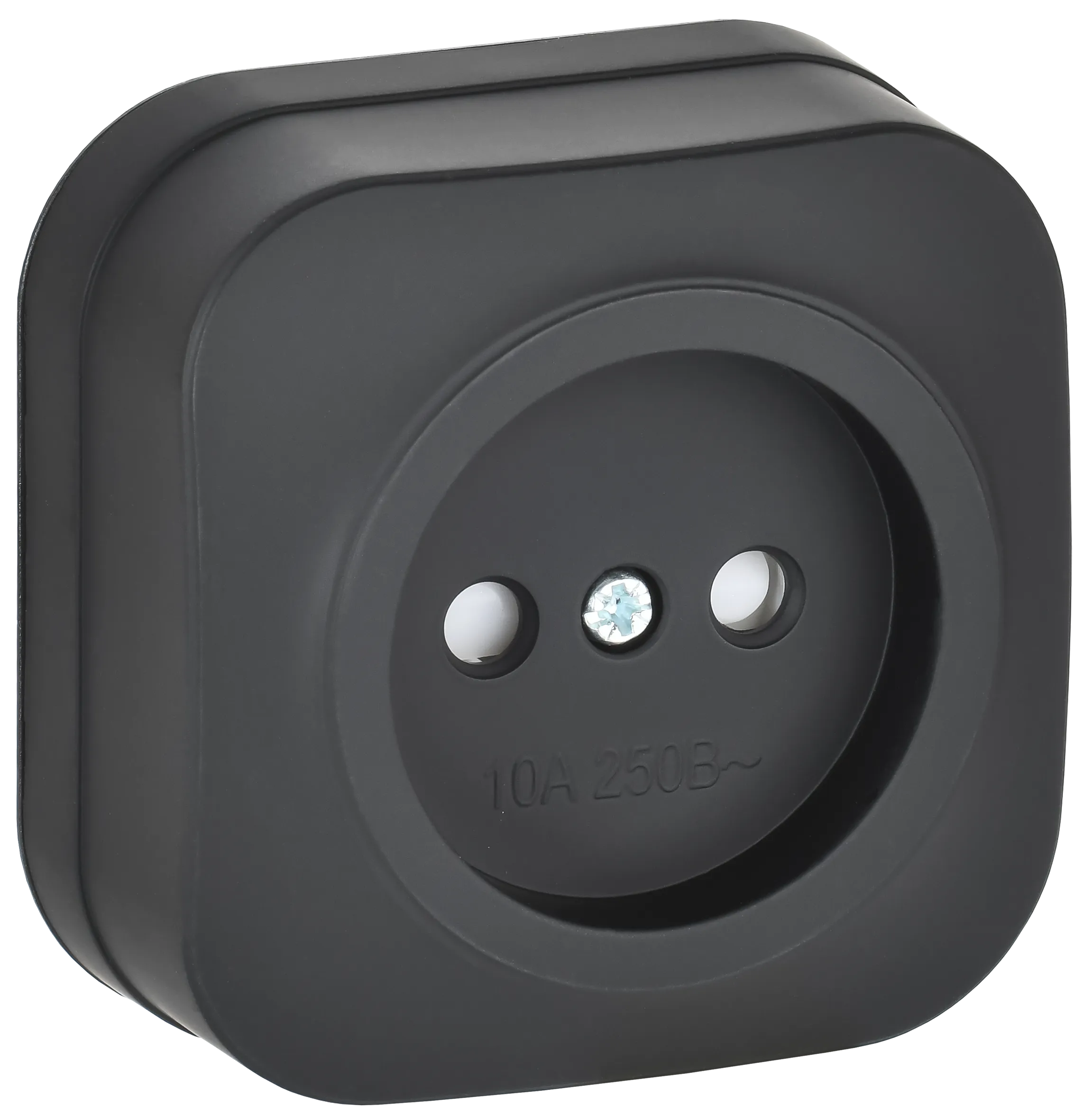 GLORY Розетка 1-местная для открытой установки без заземления с защитными шторками 10А РСш20-2-ХЧм черный матовый IEK