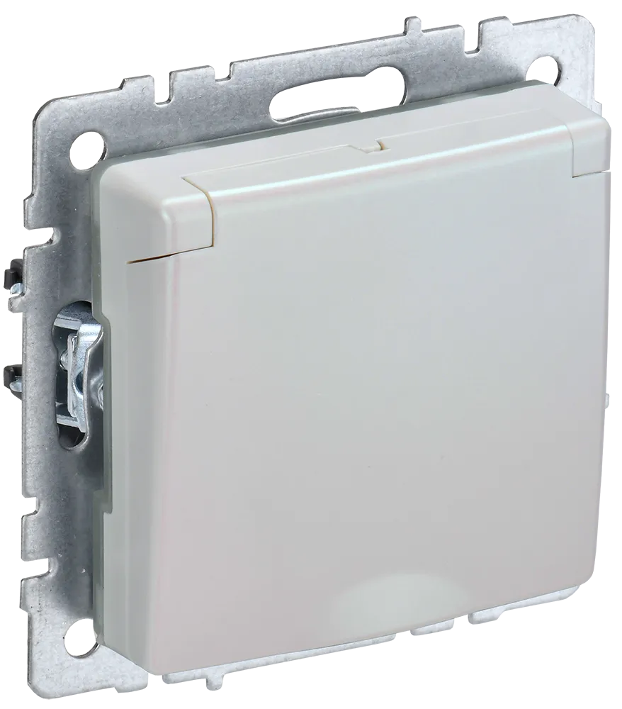BRITE Розетка 1-местная с заземлением с защитными шторками и крышкой 16А IP44 РСбш10-3-44-БрЖ жемчуг IEK BR-R16-16-44-K36