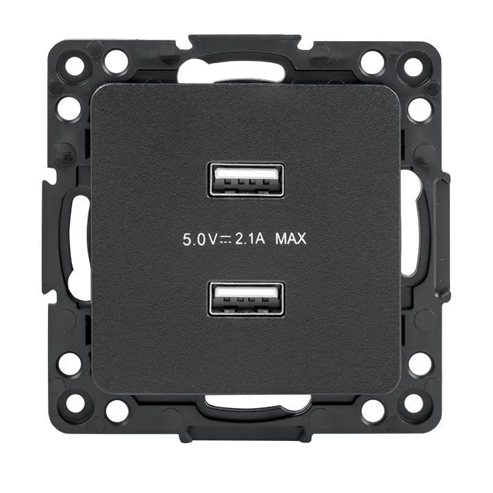 Стокгольм Механизм Розетки USB 2-местной 2,1А винтовые клеммы черный EKF для освещения