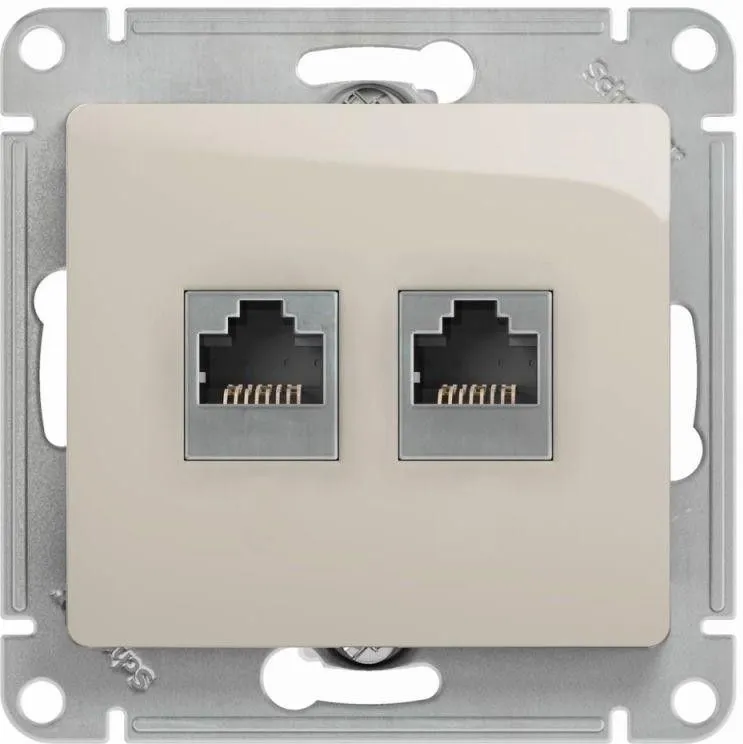 Розетка компьютерная + телефонная 2-м Glossa RJ45 + RJ11 кат.5E механизм молочн. SE GSL000985