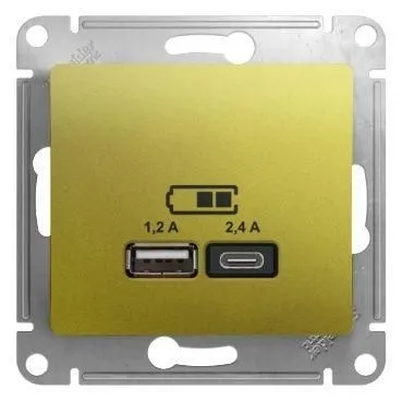 Розетка USB Glossa тип A+C 5В/2.4А 2х5В/1.2А механизм фисташк. SchE GSL001039