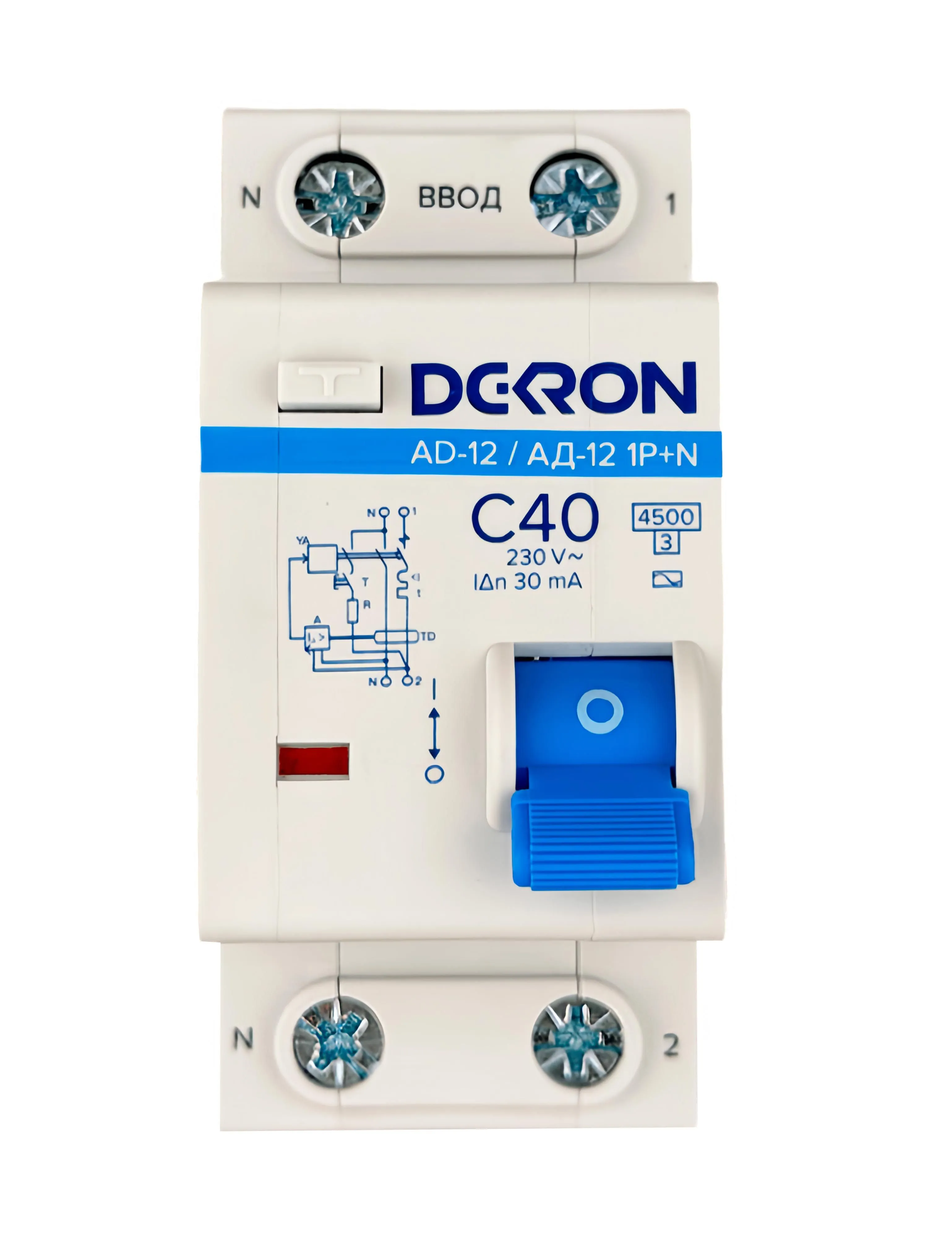Автоматический выключатель дифференциального тока АД12 1P+N C40A АС30мА 4.5KA