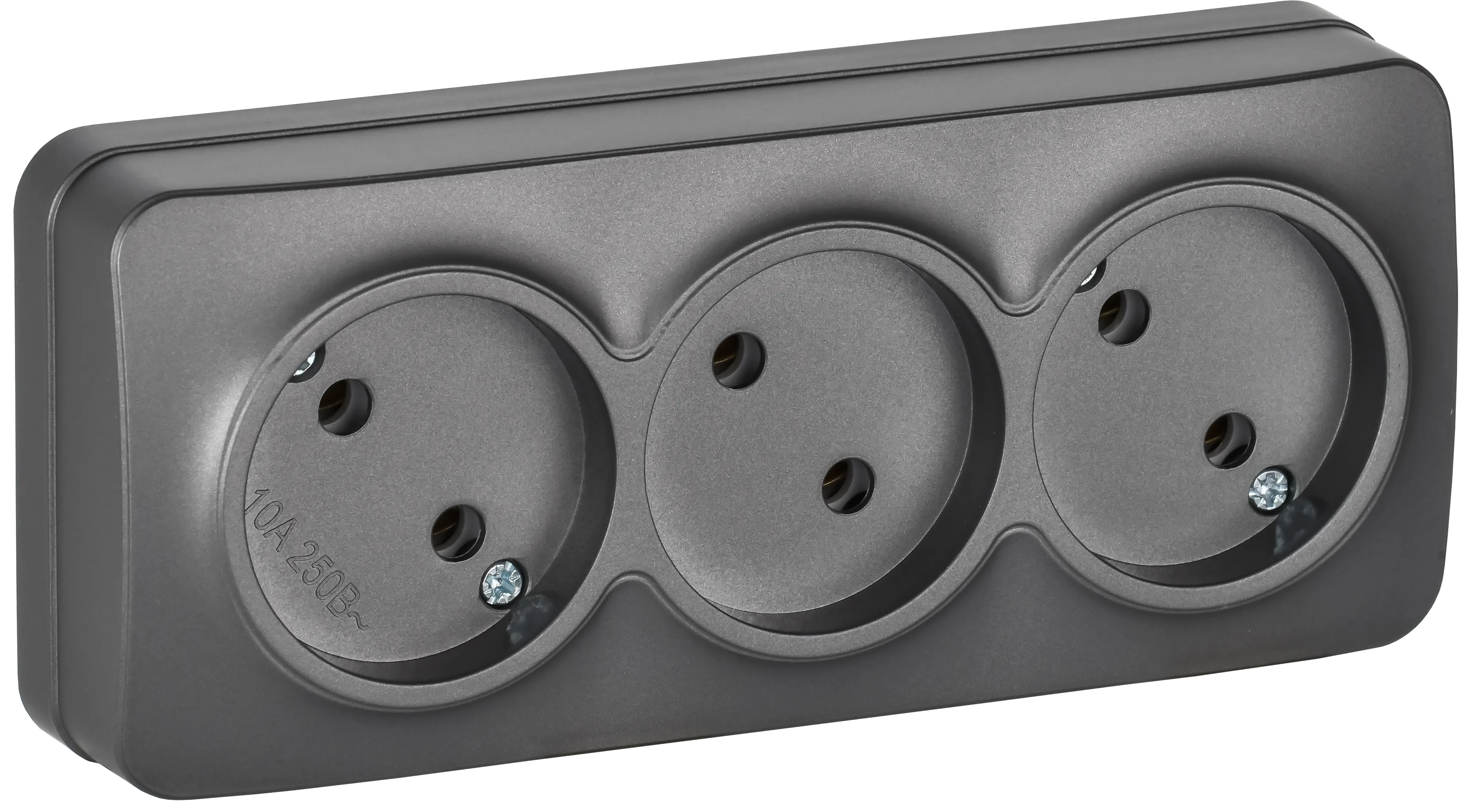 GLORY Розетка 3-местная для открытой установки без заземления без защитных шторок 10А РС23-2-ХСм сталь матовый IEK