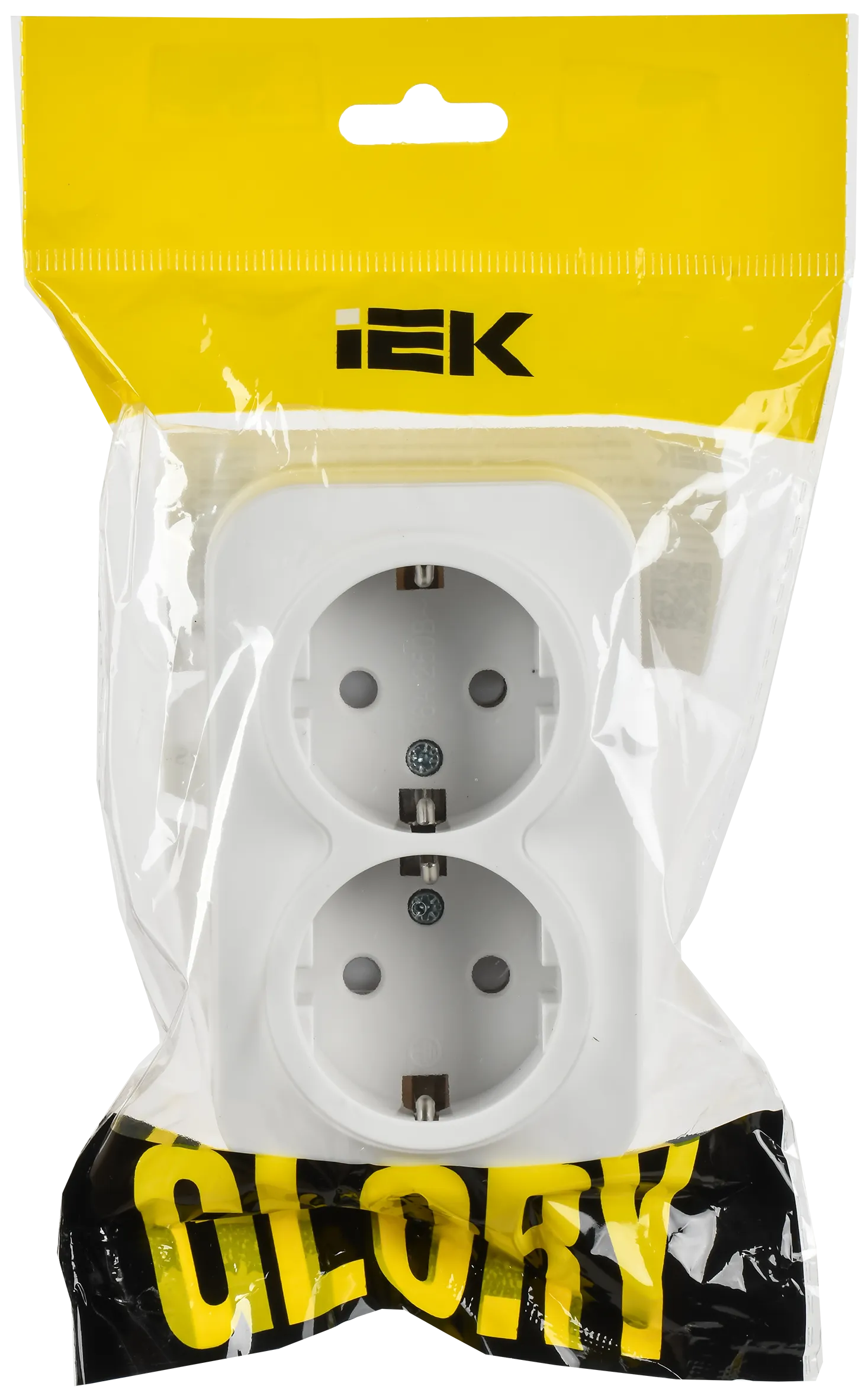 GLORY Розетка 2-местная для открытой установки с заземлением с защитными шторками 16А РСш22-3-ХБм белый матовый IEK - Фото 2