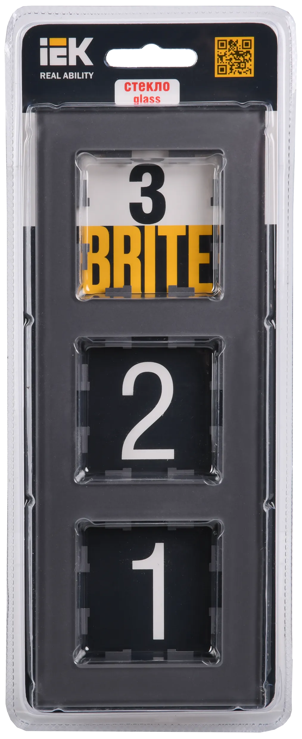 BRITE Рамка 3 -местная РУ-3-2-БрСе стекло серый IEK - Фото 2