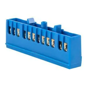 Шина "0" N (6x9мм) 12 отв. латунь синий изолир. корп. на DIN-рейку EKF 