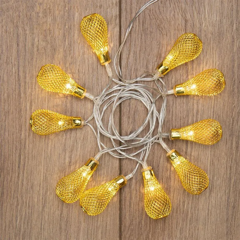 Гирлянда светодиодная Восточные фонарики 10 LED ЖЕЛТЫЕ 1,5 метра, прозрачный ПВХ, питание 2xАА 303-071