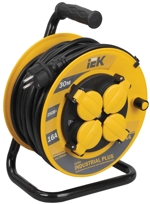 Катушка УК30 4 места IP44 с заземлением с термозащитой 3х1,5мм2 "Industrial plus" 30м IEK