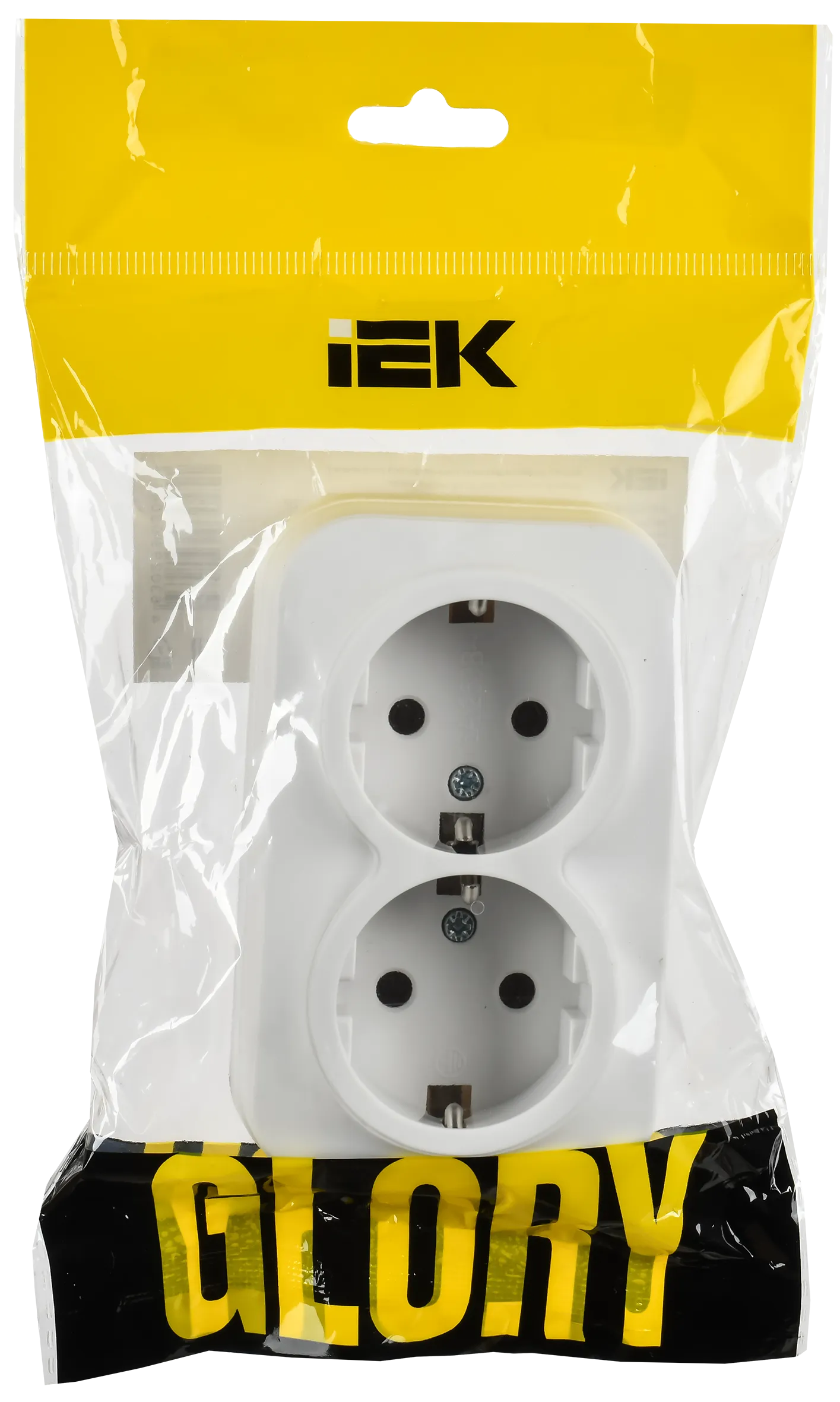 GLORY Розетка 2-местная для открытой установки с заземлением без защитных шторок 16А РС22-3-ХБм белый матовый IEK - Фото 2