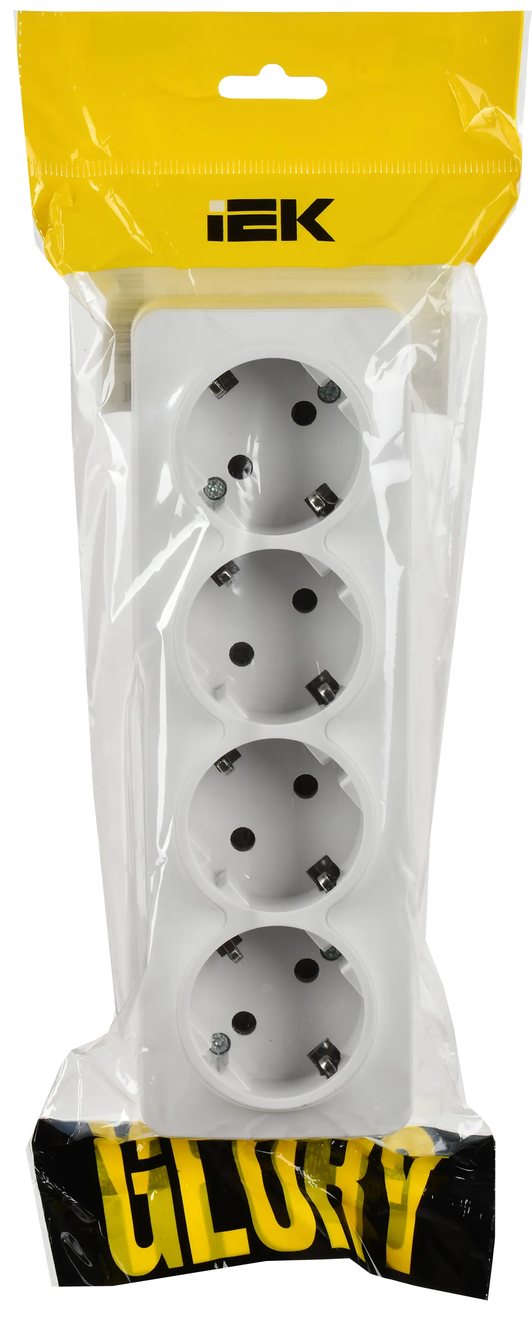 GLORY Розетка 4-местная для открытой установки с заземлением без защитных шторок 16А РС24-3-ХБм белый матовый IEK - Фото 2