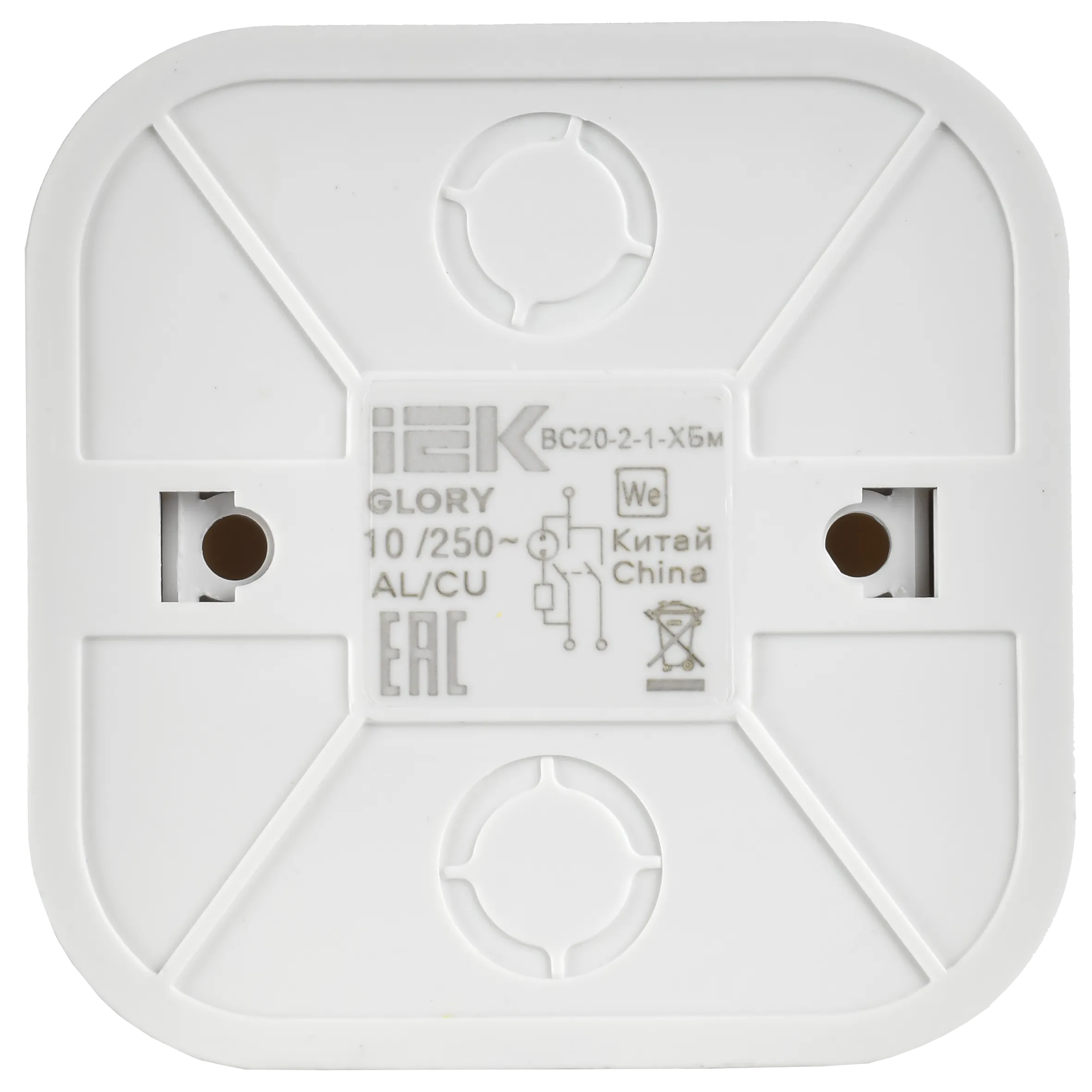 GLORY Выключатель 2-клавишный для открытой установки с индикацией 10А ВС20-2-1-ХБм белый матовый IEK - Фото 4