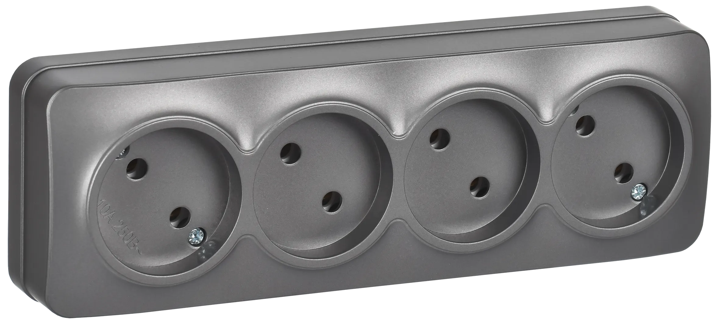 GLORY Розетка 4-местная для открытой установки без заземления без защитных шторок 10А РС24-2-ХСм сталь матовый IEK ERH40-K46M-10