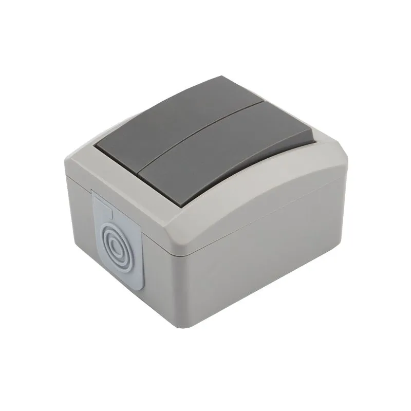 Выключатель двухклавишный INDUSTRIAL IP54 о/у, серый KRANZ