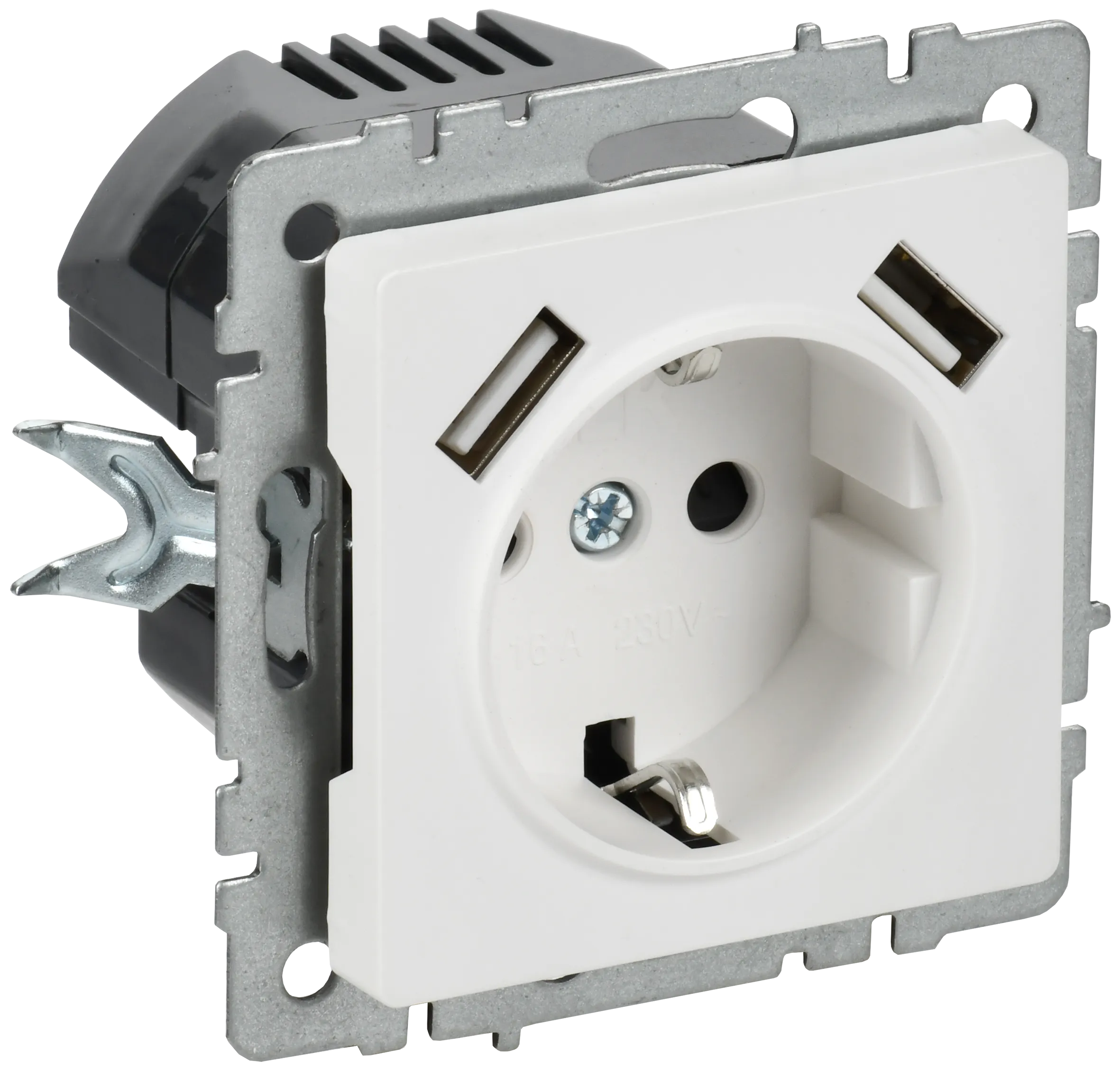 BRITE Розетка 1-местная с заземлением с защитными шторками 16А с USB A+A 5В 2,1А РЮш10-1-БрАБ арктический белый IEK