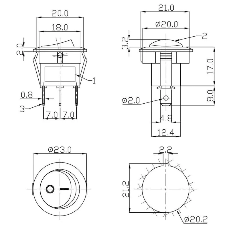 Выключатель клавишный круглый 12V 20А (3с) ON-OFF красный  с подсветкой  (RWB-214)  REXANT - Фото 2