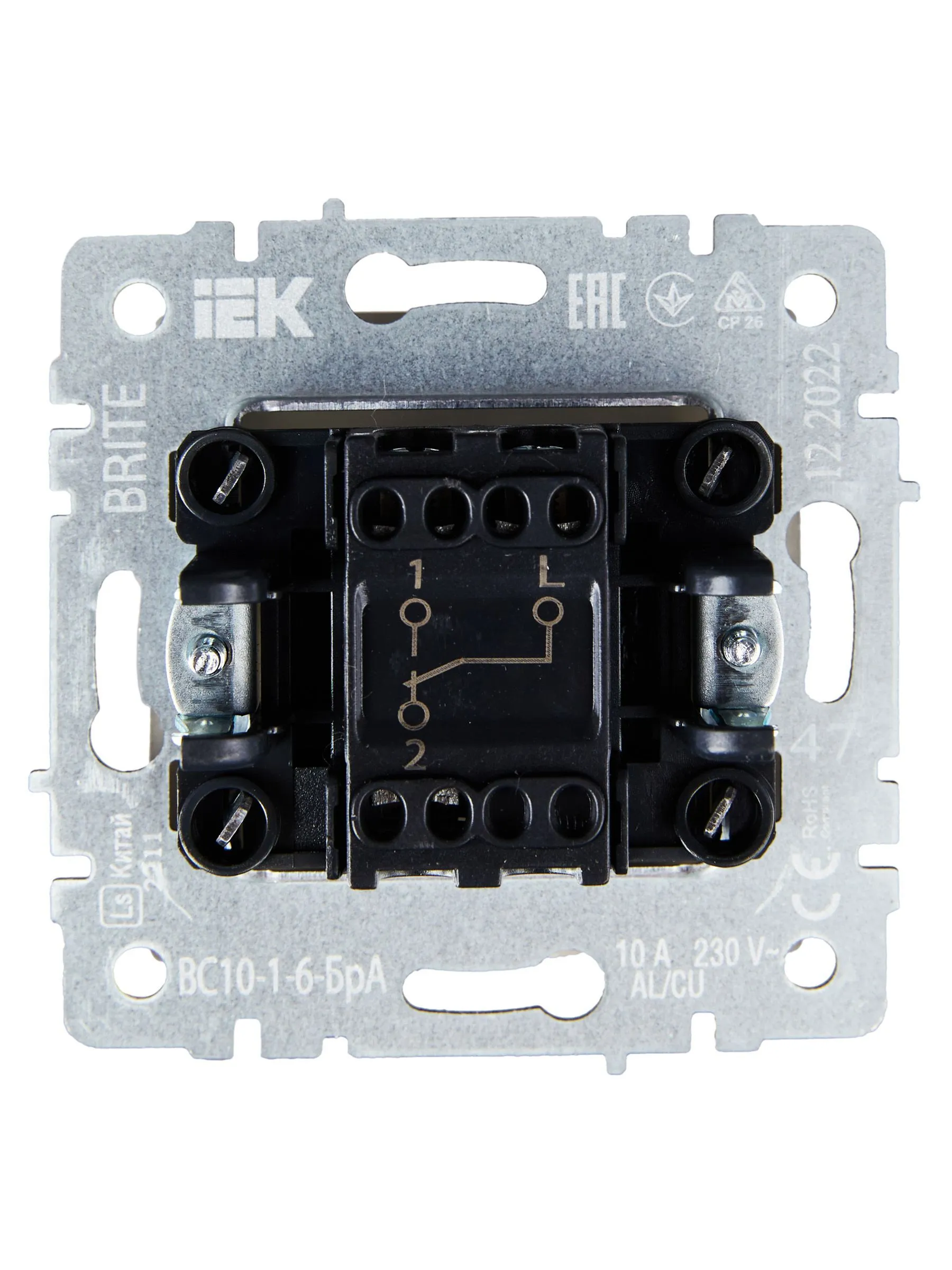 BRITE Выключатель 1-клавишный проходной 10А ВС10-1-6-БрА алюминий IEK - Фото 5