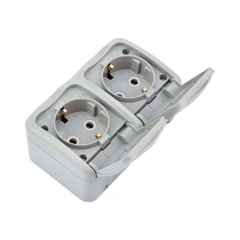 Блок горизонтальный 2 розетки Mini OG IP54 с/з, о/у, серый KRANZ - Фото 3