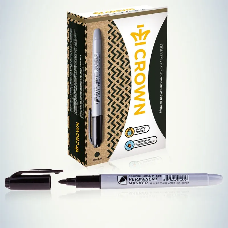 Маркер перманентный Multi Marker Slim 2мм, черный, пулевидный Crown - Фото 3