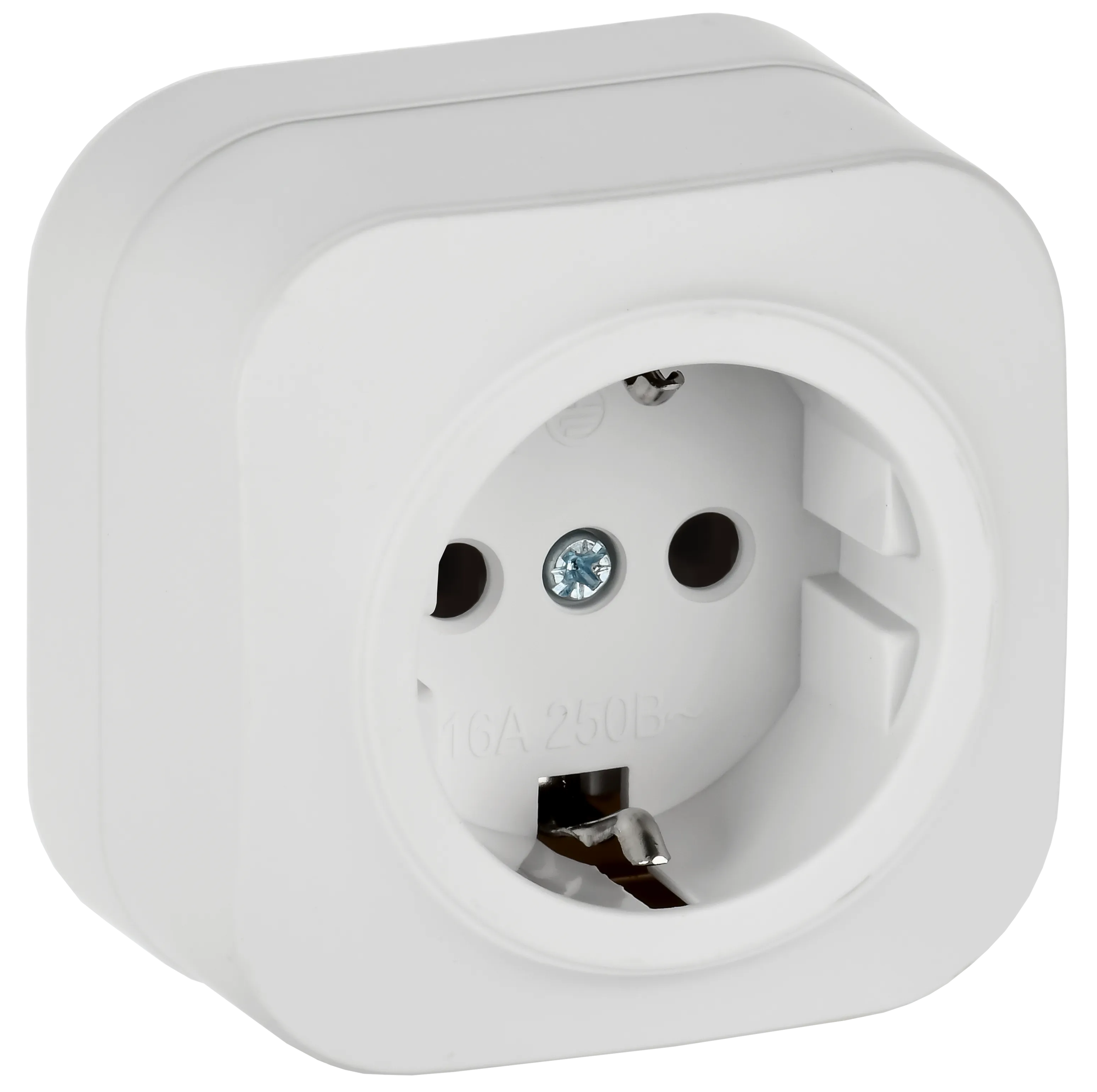 GLORY Розетка 1-местная для открытой установки с заземлением без защитных шторок 16А РС20-3-ХБм белый матовый IEK ERH11-K01M-16