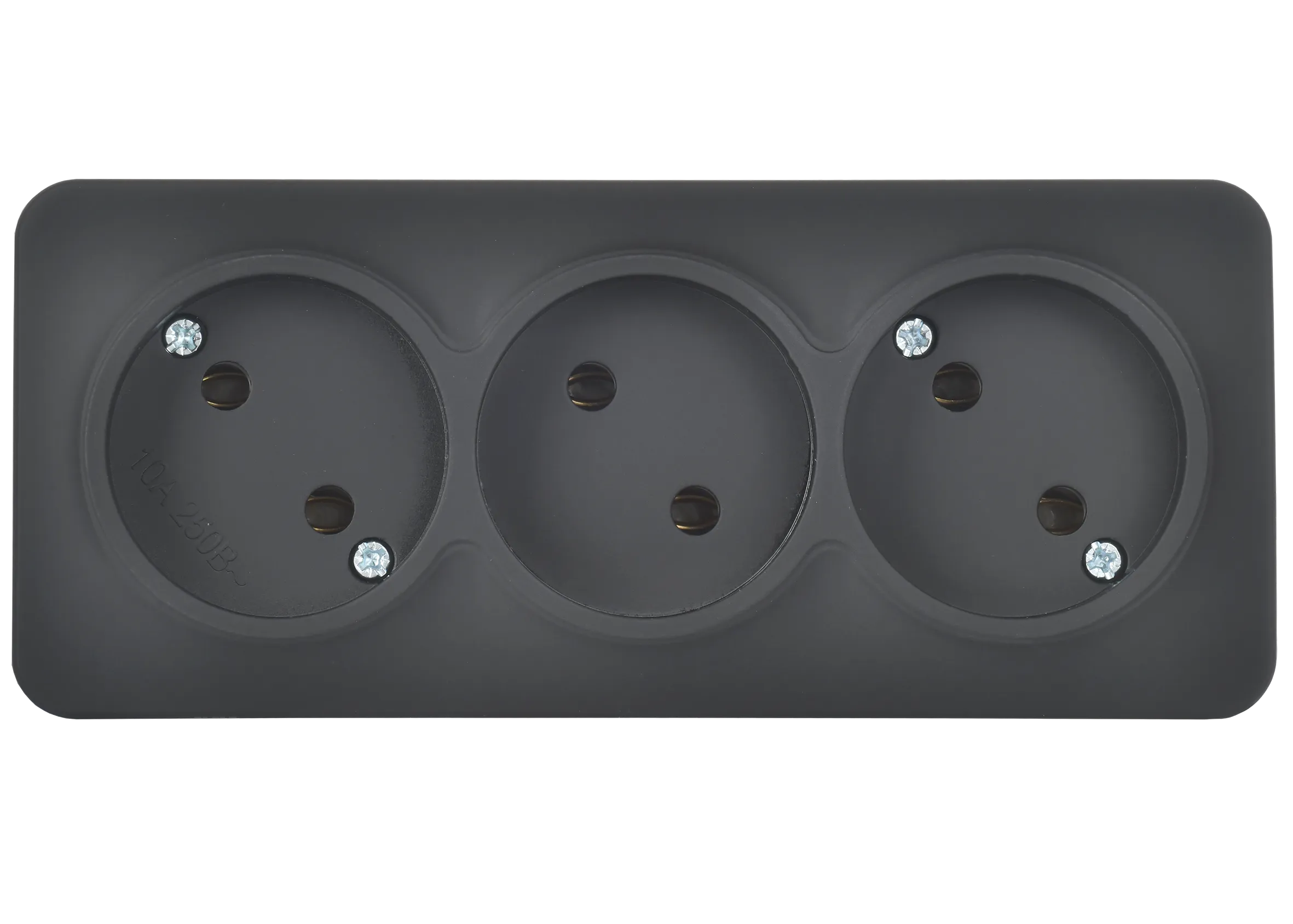 GLORY Розетка 3-местная для открытой установки без заземления без защитных шторок 10А РС23-2-ХЧм черный матовый IEK - Фото 6